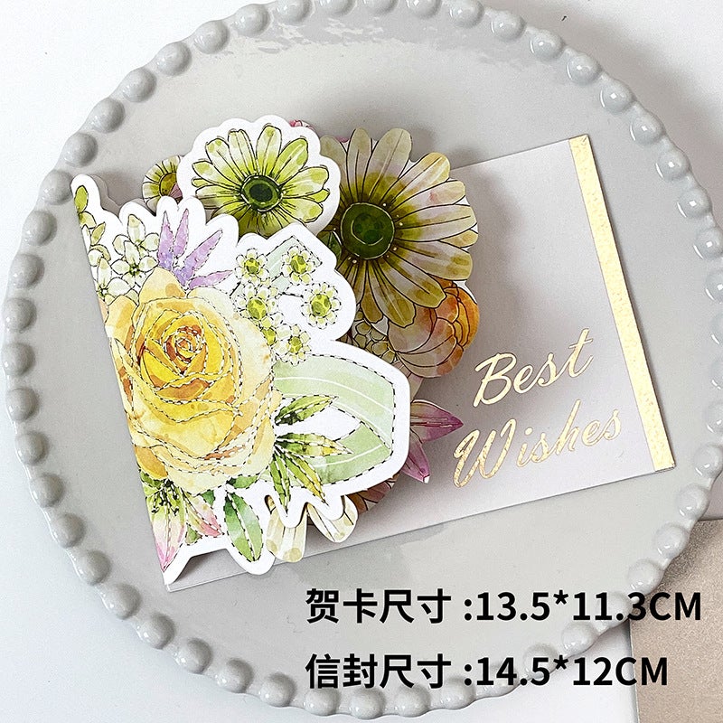 Lover Ins Birthday Gift Creative Watercolor Flower Greeting Card Stereo Greeting Card 3D Surprise Blessing Card Envelope - Image 1