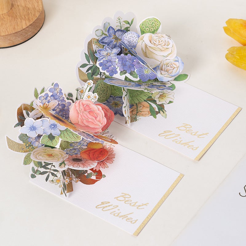 Lover Ins Birthday Gift Creative Watercolor Flower Greeting Card Stereo Greeting Card 3D Surprise Blessing Card Envelope - Image 4
