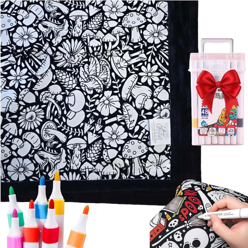 FIENZA DIY Coloring Blanket for Adults - Customizable Velvet Blanket with 12  Markers - Image 1