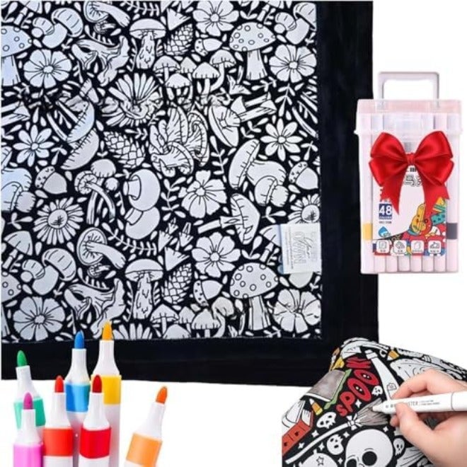 FIENZA DIY Coloring Blanket for Adults - Customizable Velvet Blanket with 12  Markers - Image 3