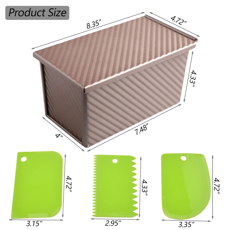 Spmarkt Pullman Loaf Pan with Lid, 1Pound Dough Capacity Rectangular Bread Pan, Non-Stick Long Bread Pans for Homemade Bread, 9x4inch Pullman Loaf Pan with Dough Scraper Cutter for Sandwich Bread - Image 2