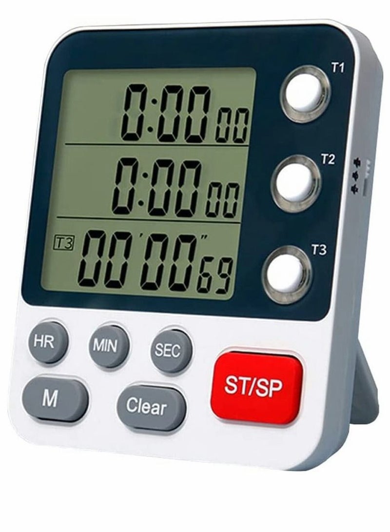 NIBEMINENT Digital Dual Kitchen Timer 3 Channels Count UP Down Stopwatch for Cooking Large LCD Display Adjustable Volume Alarm with Magnetic Back Stand Gourmet Enthusiast - Image 1