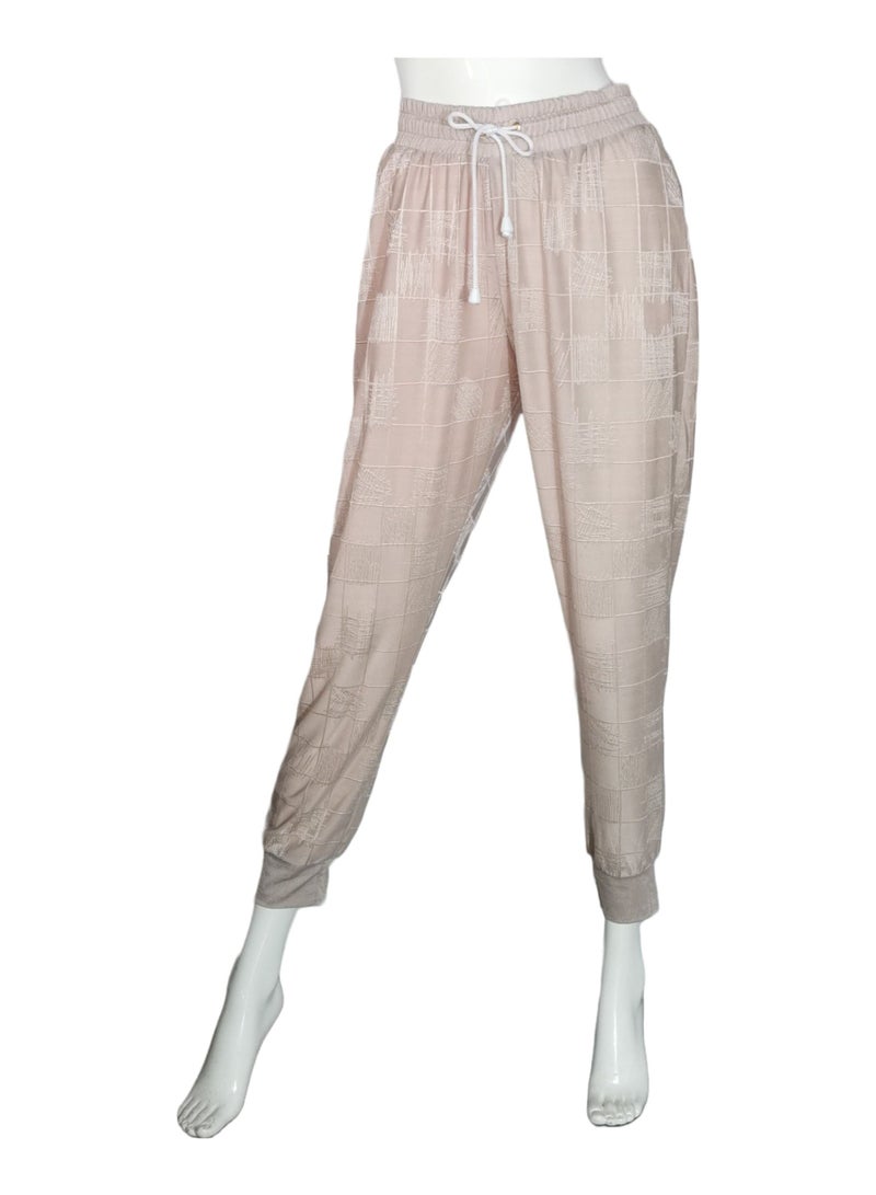 Sana'a Kayum Champagne Jacquard Textured Track Pants - Image 1