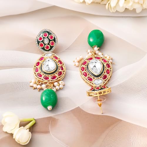 Rubans Necklace Set Kundan Gold Plated Ruby Green Beaded Bridal Choker Gift for Women and Girls Wedding Jewellery - Image 3
