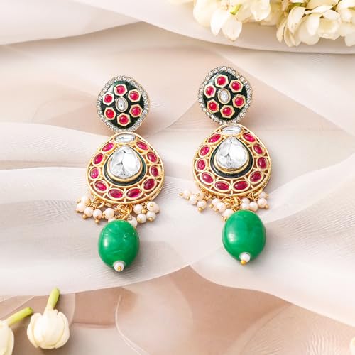 Rubans Necklace Set Kundan Gold Plated Ruby Green Beaded Bridal Choker Gift for Women and Girls Wedding Jewellery - Image 2