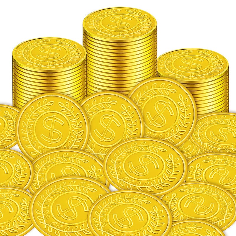 100 عدد العملات الذهبية البلاستيكية مجموعة القراصنة الكنز الذهب لعب العملات المعدنية للأطفال حزب موضوع الدعائم الزينة محظوظ رسم ألعاب البحث عن الكنز - Image 3
