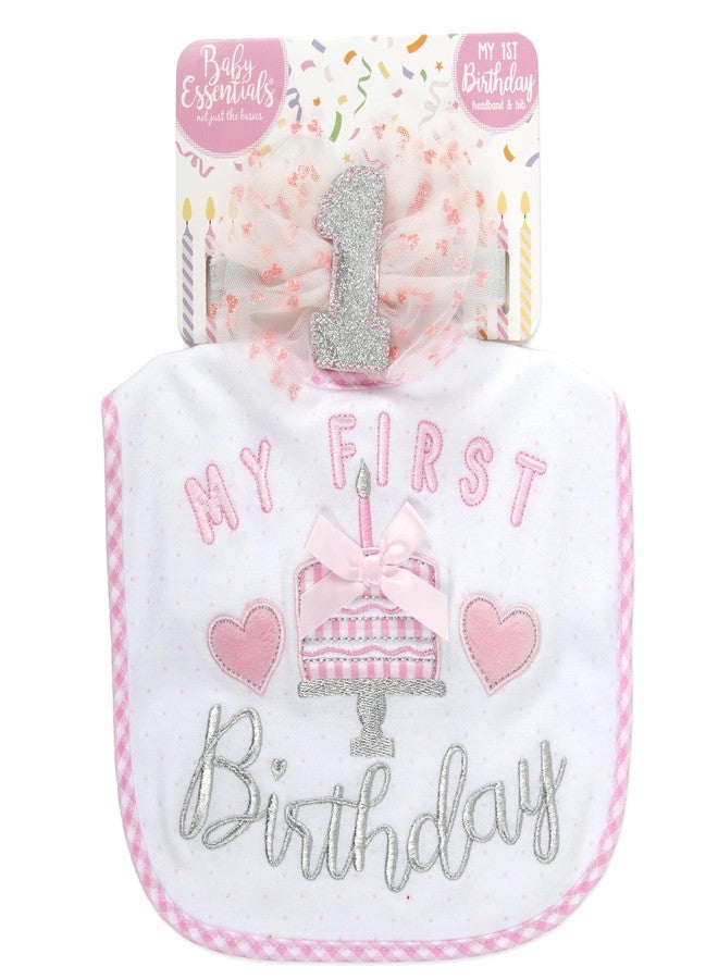 Baby Essentials Baby Girl 1st Birthday Bib and Bow Set, Glitter “My First Birthday” Design with Princess Sparkle, Perfect for Photos & Gifts - Image 1