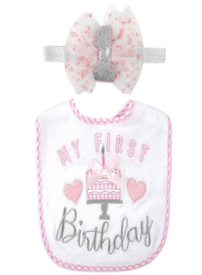 Baby Essentials Baby Girl 1st Birthday Bib and Bow Set, Glitter “My First Birthday” Design with Princess Sparkle, Perfect for Photos & Gifts - Image 2