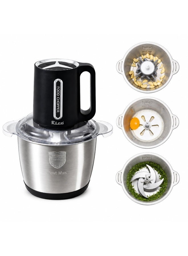 Rico 3 Ltr Electric Chopper | Vegetable Cutter | Garlic Peeler | Meat Mincer & Whipper | 4-in-1 | Stainless Steel Bowl | 4 SS Blades | 3 Speed Control | Heavy Duty | 1 Year Warranty | Indian Kitchens - Image 1