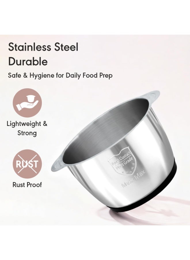 Rico 3 Ltr Electric Chopper | Vegetable Cutter | Garlic Peeler | Meat Mincer & Whipper | 4-in-1 | Stainless Steel Bowl | 4 SS Blades | 3 Speed Control | Heavy Duty | 1 Year Warranty | Indian Kitchens - Image 2
