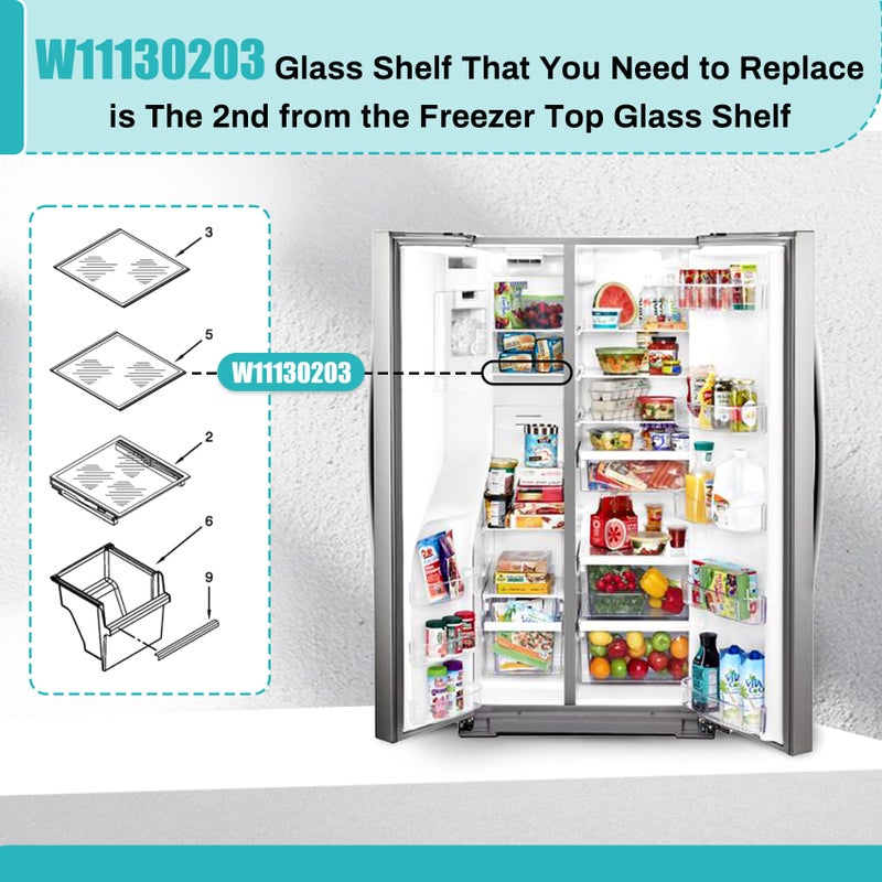 Soobool Upgraded W11130203 Freezer Shelf, 11.7" X 10" Compatible with whirlpool Refrigerator WRS571CIHZ WRS571CIHZ04 WRS571CIHZ01 Freezer Glass Shelf, Replacement W10773887 PS12347522 4545866 - Image 3