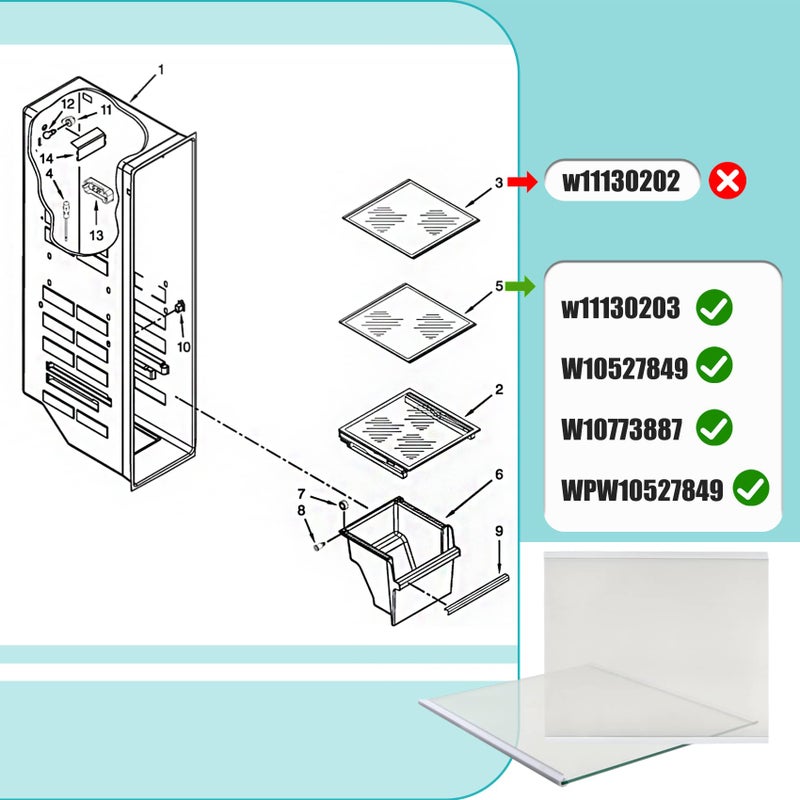 Soobool Upgraded W11130203 Freezer Shelf, 11.7" X 10" Compatible with whirlpool Refrigerator WRS571CIHZ WRS571CIHZ04 WRS571CIHZ01 Freezer Glass Shelf, Replacement W10773887 PS12347522 4545866 - Image 5