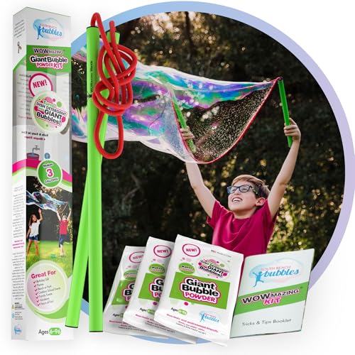 WOWmazing Giant Bubble Powder Kit Include Large Bubble Wand and 3 Packet of Big Bubble Powder Makes 3 Gallons Outdoor Toy for Kids Boys Girls Powder Made in USA - Image 1