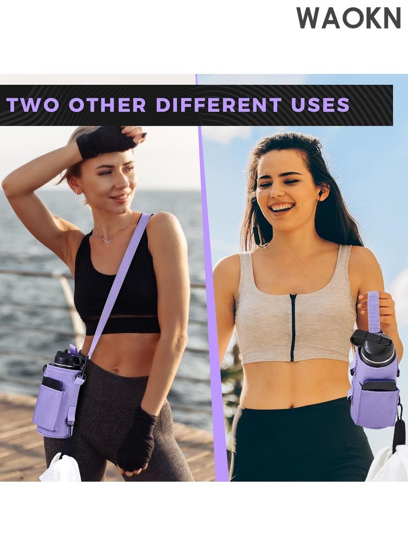 WAOKN Magnetic Water Bottle Holder Gym Water Bottle Carrier Bag with Phone Pocket Water Bottle Pouch Sleeve with Silicone Towel Buckle and Sling for Men Women Gym Accessories Organizer for Gym, Travel-Equipped with 6 magnets and silicone buckle（Purple） - Image 3