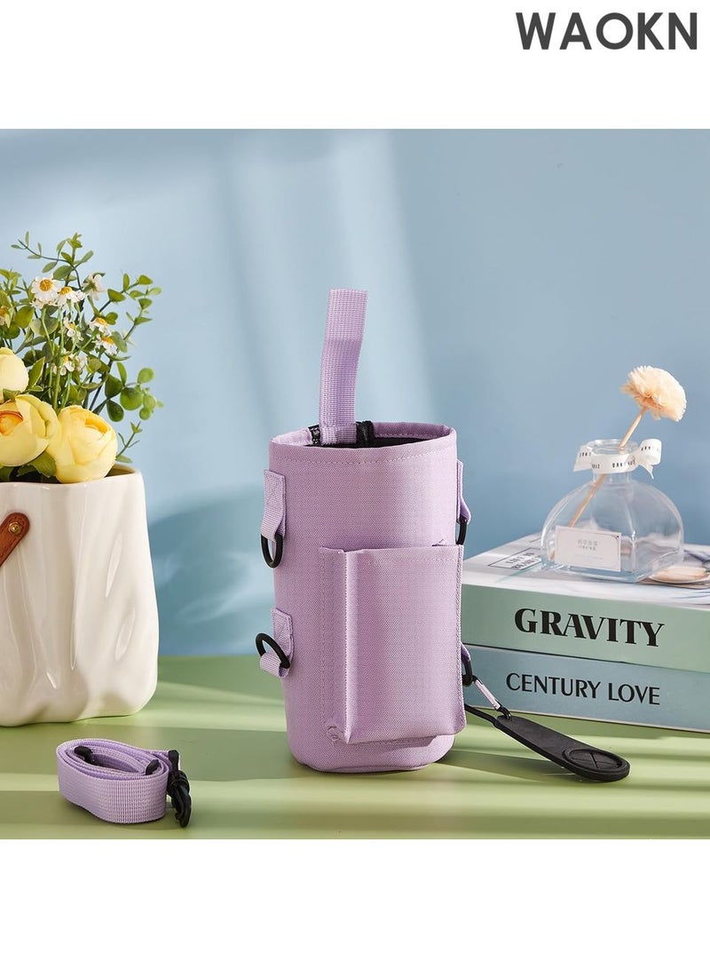 WAOKN Magnetic Water Bottle Holder Gym Water Bottle Carrier Bag with Phone Pocket Water Bottle Pouch Sleeve with Silicone Towel Buckle and Sling for Men Women Gym Accessories Organizer for Gym, Travel-Equipped with 6 magnets and silicone buckle（Purple） - Image 4