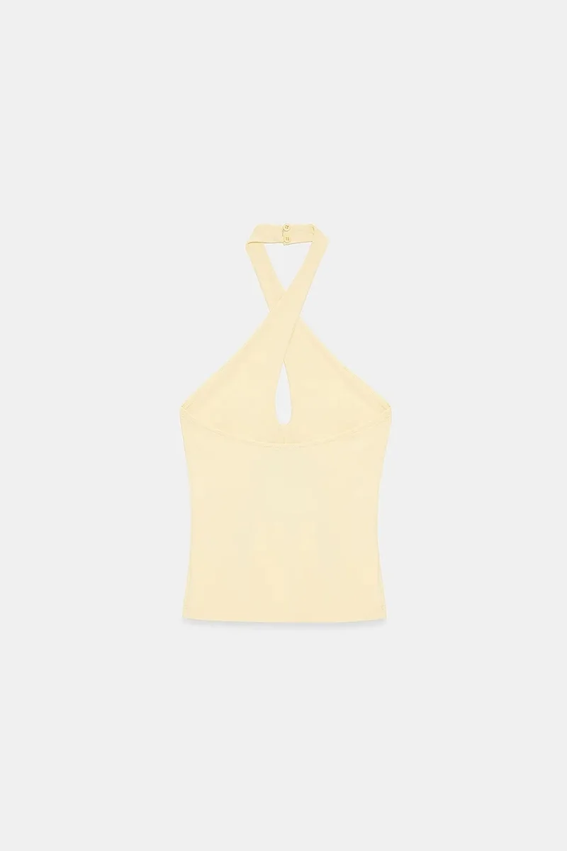 Dilvin Lemon Yellow DILVIN Women’s Halter Crop Top With Cut-out Detail for Women | Best Price UAE