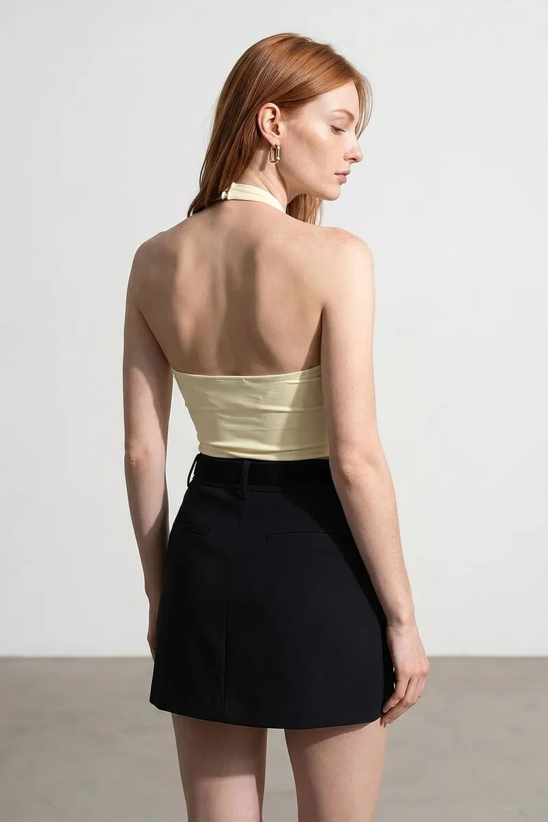 Dilvin Lemon Yellow DILVIN Women’s Halter Crop Top With Cut-out Detail for Women | Best Price UAE
