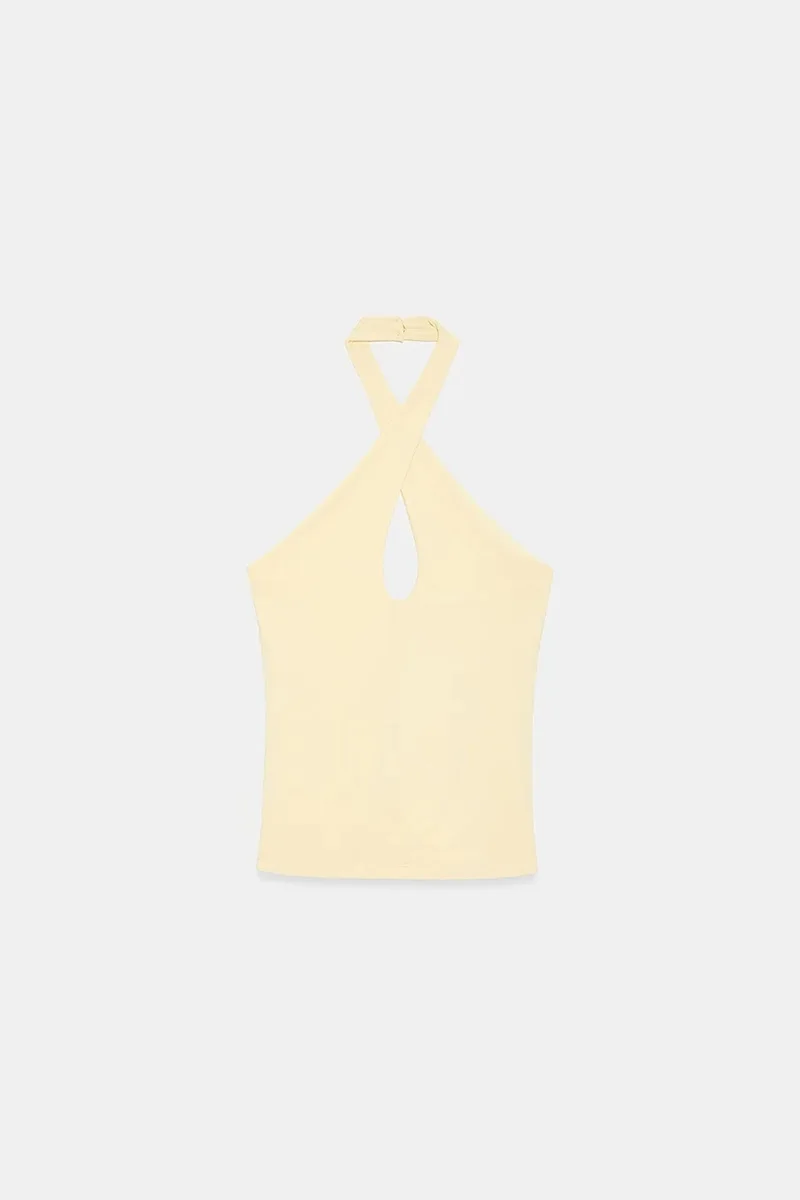 DILVIN Women’s Halter Crop Top With Cut-out Detail