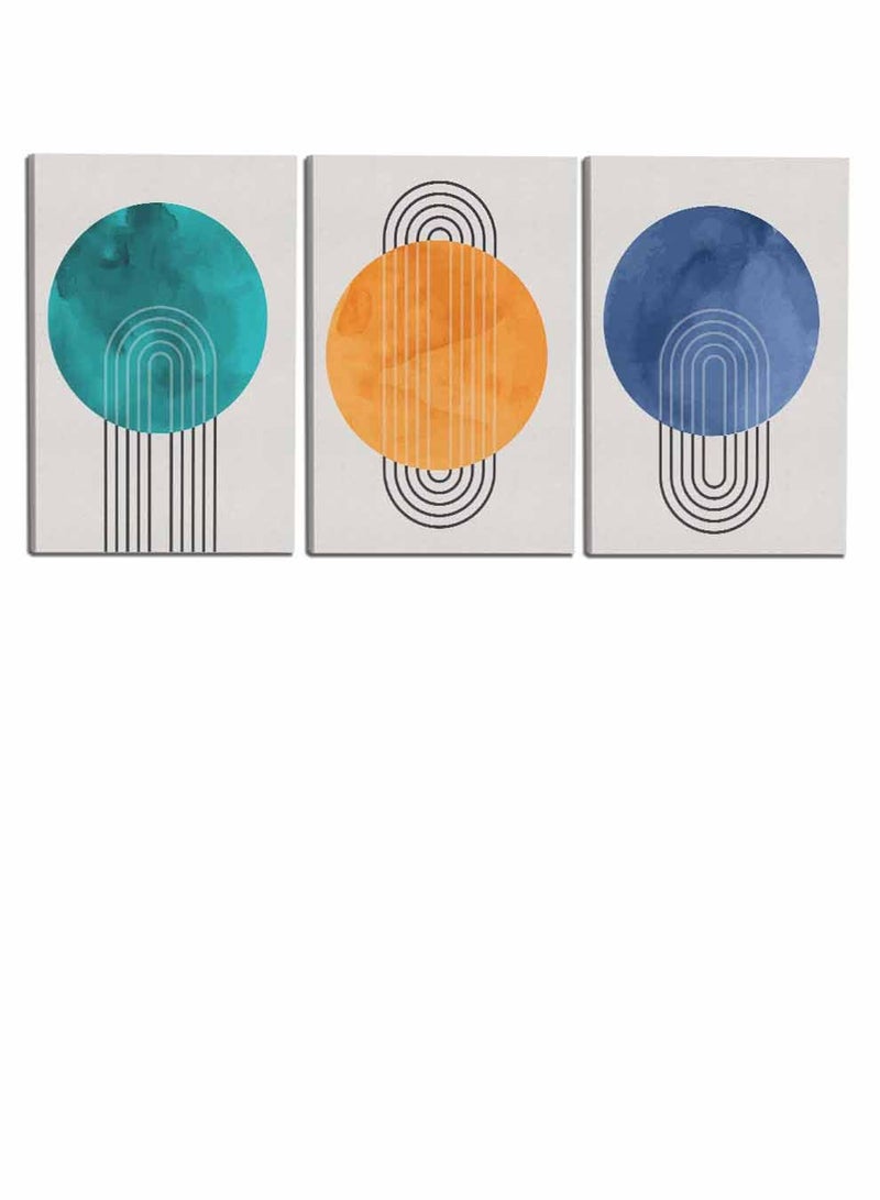لوحة طقم من ٣ لوحات كانفاس على إطار خشبي، تصميم دوائر ملونة وخطوط منحنية، للمنزل، غرفة المعيشة، المكتب، الديكور - Image 4