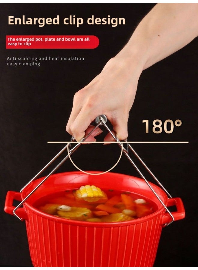 Kitchen Clip Bowl Clip Anti-scalding Stainless Steel Clip Food Clip Artifact Bowl Clip Dish Clip Non-slip Chuck-Color:Nordic Powder - Plate Clamp + Bowl Clamp + Insulation Pad + Anti-scalding Gloves [set Of Four]  - Image 3