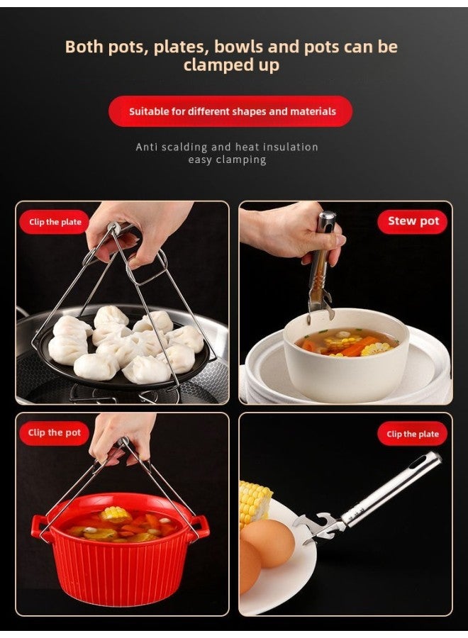 Kitchen Clip Bowl Clip Anti-scalding Stainless Steel Clip Food Clip Artifact Bowl Clip Dish Clip Non-slip Chuck-Color:Nordic Powder - Plate Clamp + Bowl Clamp + Insulation Pad + Anti-scalding Gloves [set Of Four]  - Image 4