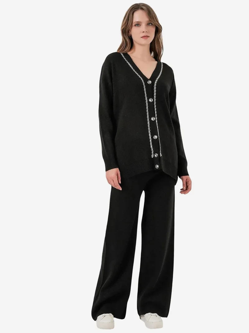 BIG DART BDART V-Neck Cardigan and Wide Leg Pants Set