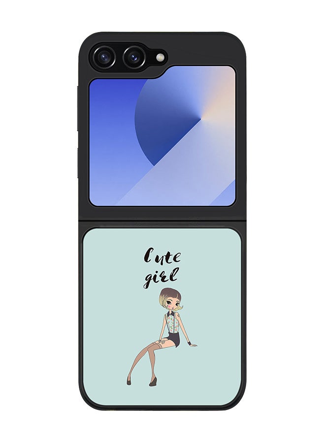 Stylizedd Rugged Black edge case for Samsung Galaxy Z Flip7 FE, Slim fit Soft Case Flexible Rubber Edges Anti Drop TPU Gel Thin Cover -  Shy Cute Girl - Image 1