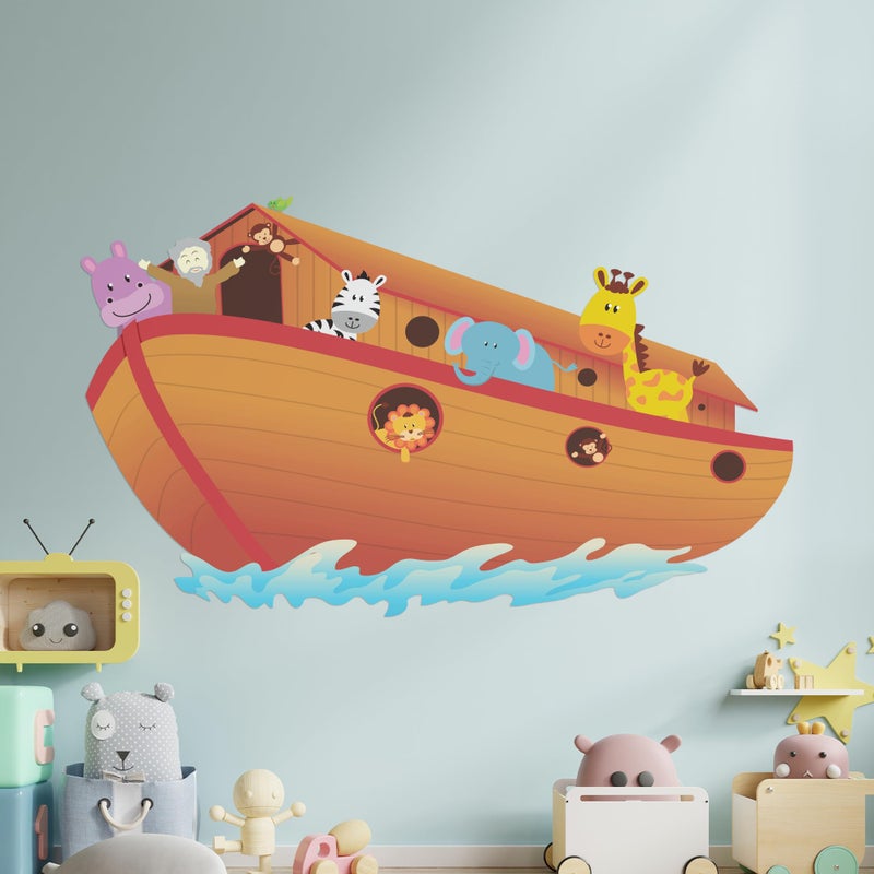 EGD Noah Ark Wall Decor I Wall Decal for Nursery I Religion Classroom Decorations I Baby Boy or Girl I Bible Stories for Kids I Jungle Animals for Cute Room Decor (Wide 22" x 14" Height) - Image 1