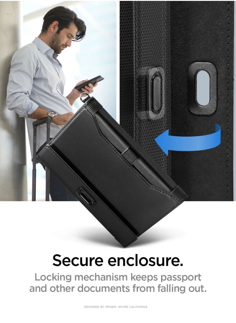 Spigen Passport Cover Holder Card Wallet Travel Documents Organizer Protector Accessories with RFID Blocking Technology SIM Card Pin Included - Black  - Image 5