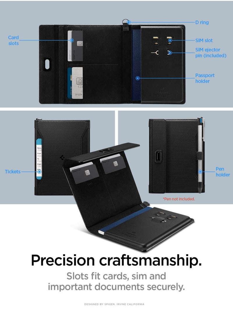 Spigen Passport Cover Holder Card Wallet Travel Documents Organizer Protector Accessories with RFID Blocking Technology SIM Card Pin Included - Black  - Image 3