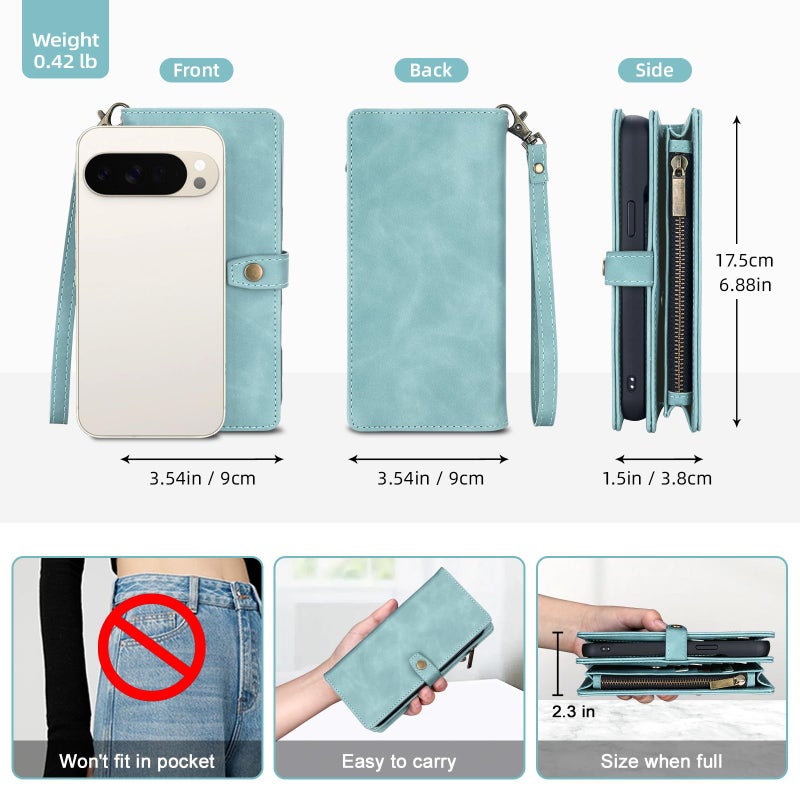 TwoHead for Google Pixel 10 Pro XL Wallet Case with Card Holder & Detachable Magnetic Pixel 10 Pro XL Case, PU Leather All-Round Protective Phone Cover,Blue,6.8 in - Image 5