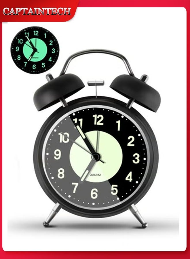 كابتن تيك ساعة منبه مزدوجة الجرس، ساعة منبه عالية مع إضاءة خلفية، ساعة صامتة لغرفة النوم العائلية أو المكتب، مثالية للنائمين - Image 1