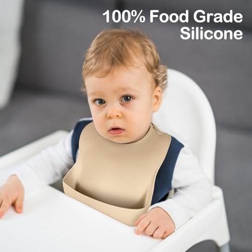 Eascrozn Silicone Baby Bibs for Boys Girls, 3 Pack Soft Adjustable Silicone Bibs for Babies Toddlers, BPA Free, Waterproof Bibs for Baby Eating Essentials Baby Gifts - Image 3