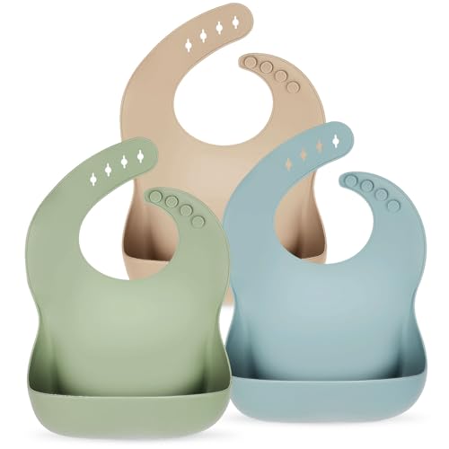 Eascrozn Silicone Baby Bibs for Boys Girls, 3 Pack Soft Adjustable Silicone Bibs for Babies Toddlers, BPA Free, Waterproof Bibs for Baby Eating Essentials Baby Gifts - Image 1