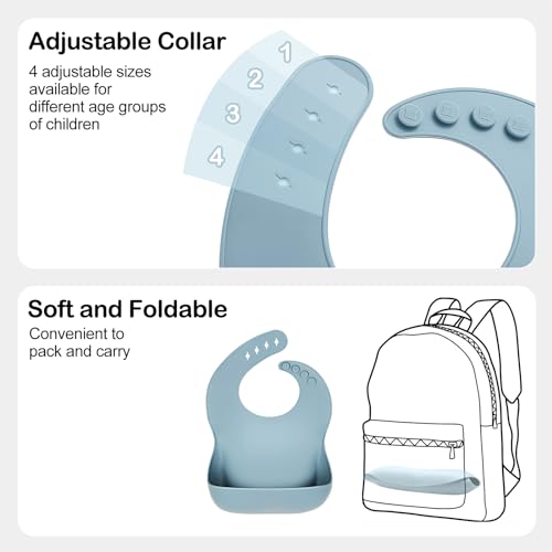 Eascrozn Silicone Baby Bibs for Boys Girls, 3 Pack Soft Adjustable Silicone Bibs for Babies Toddlers, BPA Free, Waterproof Bibs for Baby Eating Essentials Baby Gifts - Image 4