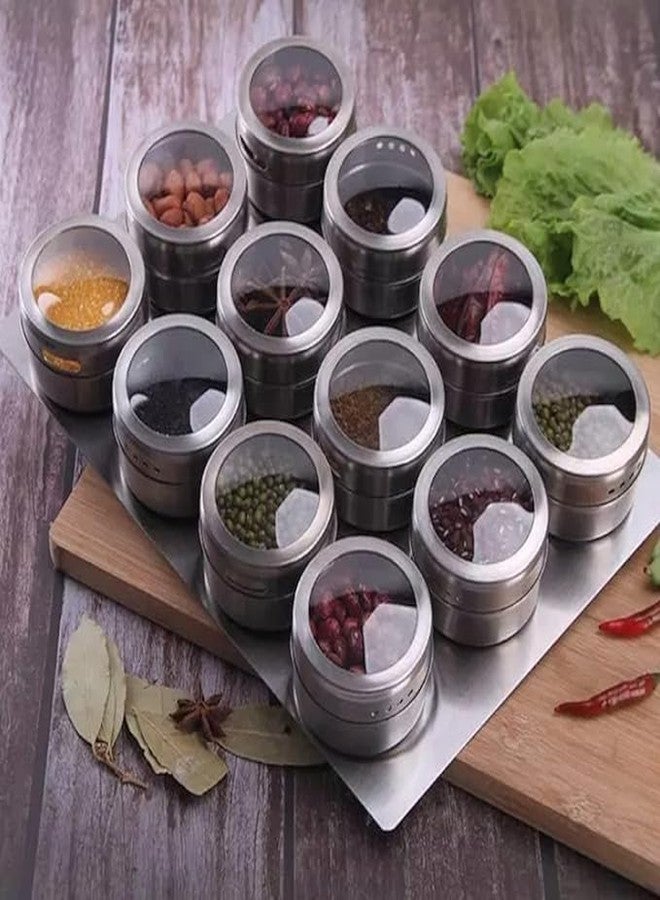 VEDHAK 12 Pcs Magnetic Masala Rack, Spice Tins Seasoning Organizer Kitchen Cooking Wall Mounted Seasoning Condiment Refrigerator & Cabinet Storage Stainless Steel Containers. [12 Pcs] - Image 5