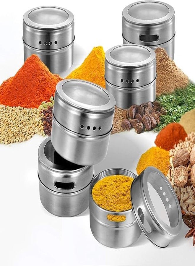 VEDHAK 12 Pcs Magnetic Masala Rack, Spice Tins Seasoning Organizer Kitchen Cooking Wall Mounted Seasoning Condiment Refrigerator & Cabinet Storage Stainless Steel Containers. [12 Pcs] - Image 2