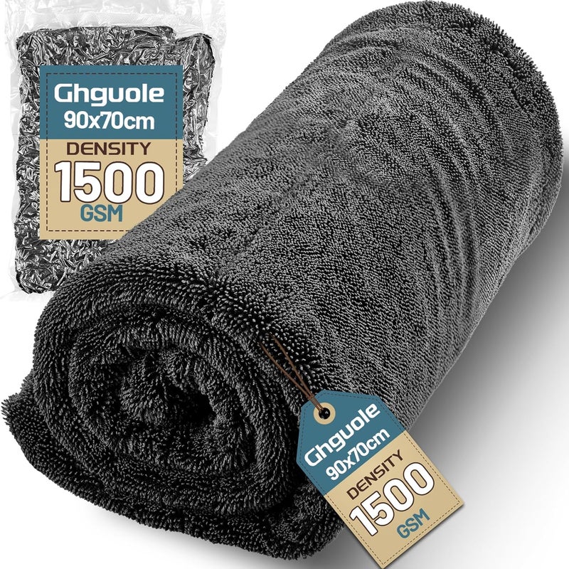 Ghguole Car Drying Cloth, 90 x 70 cm, 1500 GSM Microfibre Drying Towel, Extra Large, Ultra Absorbent, Premium Microfibre Towel, Lint-Free, Scratch-Free for Car Care/Motorcycle, Bicycle Room to room portable - Image 1