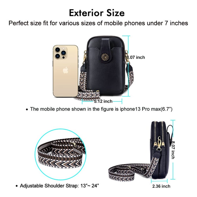 PEACOCKTION Peacocktion Crossbody Cell Phone Bag for Women, Small Leather Shoulder Handbag Purse with Credit Card Slots, Black 02  - Image 5