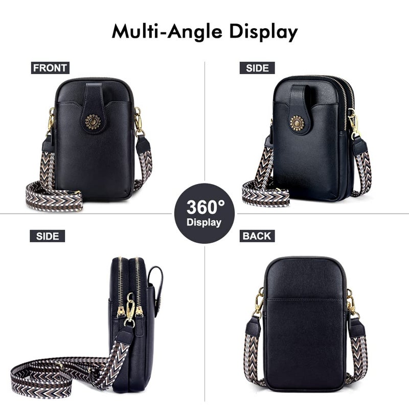 PEACOCKTION Peacocktion Crossbody Cell Phone Bag for Women, Small Leather Shoulder Handbag Purse with Credit Card Slots, Black 02  - Image 2