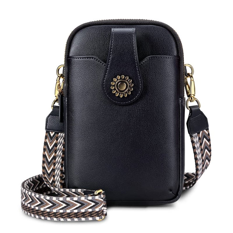 PEACOCKTION Peacocktion Crossbody Cell Phone Bag for Women, Small Leather Shoulder Handbag Purse with Credit Card Slots, Black 02  - Image 1