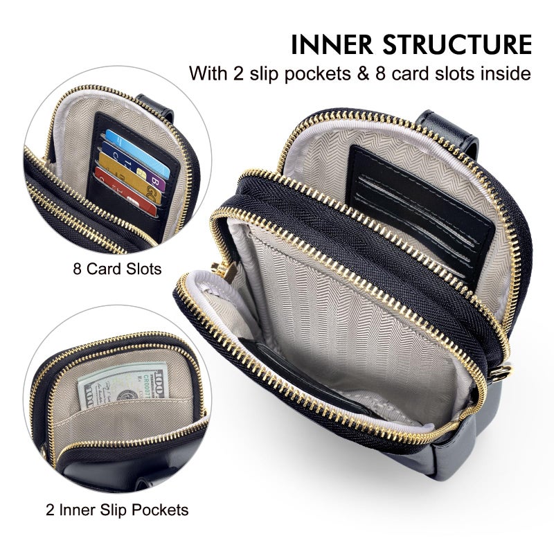 PEACOCKTION Peacocktion Crossbody Cell Phone Bag for Women, Small Leather Shoulder Handbag Purse with Credit Card Slots, Black 02  - Image 3