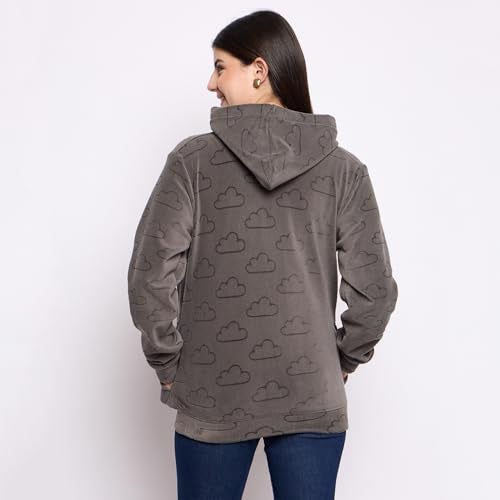 CAMEY Women's Fleece Hoodie Sweatshirt, Full Sleeve, Zipper Front, Auli Laser Cut Pattern, Winter Wear (in, Alpha, M, Regular, Dark Grey) - Image 5