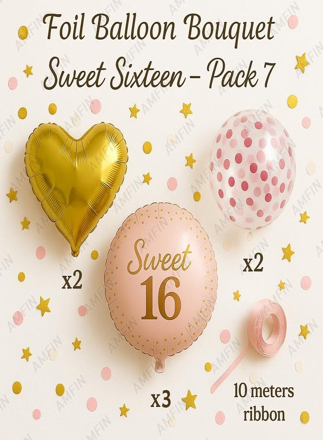 AMFIN® (Pack of 7) Sweet 16 Birthday Decoration Girls 16th Birthday Decoration 16th Birthday Balloons Foil Party Supplies - Image 2