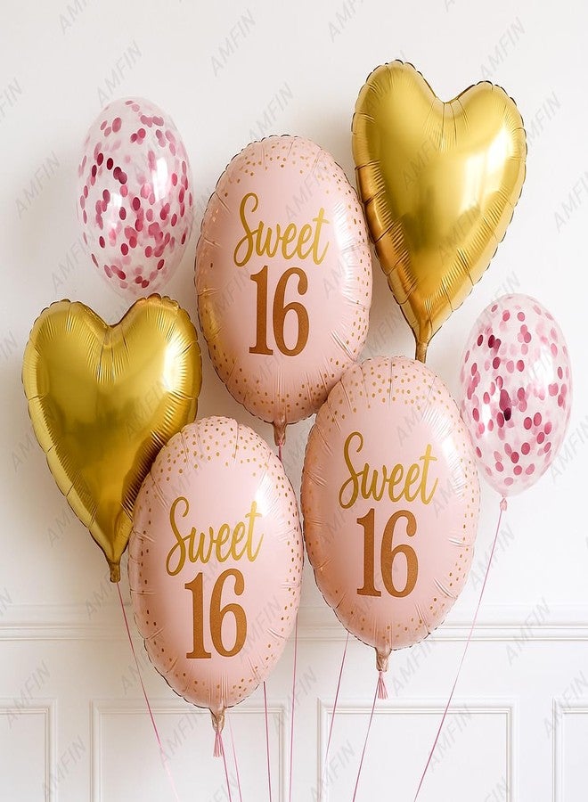 AMFIN® (Pack of 7) Sweet 16 Birthday Decoration Girls 16th Birthday Decoration 16th Birthday Balloons Foil Party Supplies - Image 1