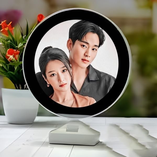 Gifts hub Gifts hub PersonalizedCustomizable LED Magic Mirror Photo Frame With Light Gift for Valentines Day Anniversary Birthday Home Decor Round Custom Image Frame Special Occasions White Tabletop - Image 1