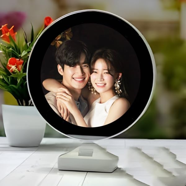 Gifts hub Gifts hub PersonalizedCustomizable LED Magic Mirror Photo Frame With Light Gift for Valentines Day Anniversary Birthday Home Decor Round Custom Image Frame Special Occasions White Tabletop - Image 3