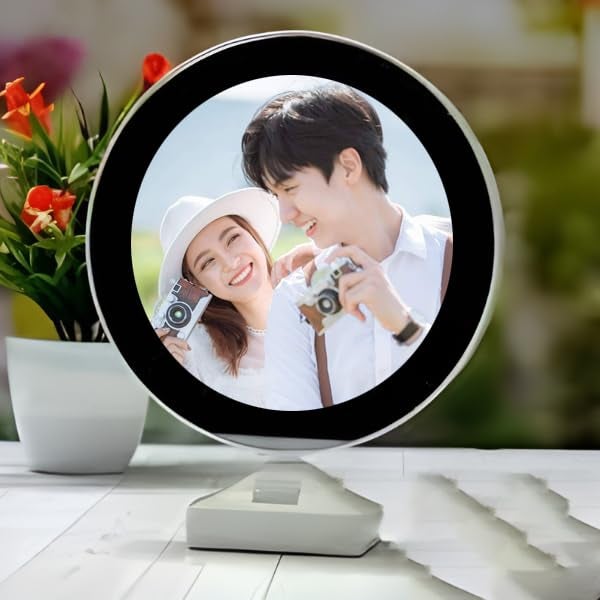 Gifts hub Gifts hub PersonalizedCustomizable LED Magic Mirror Photo Frame With Light Gift for Valentines Day Anniversary Birthday Home Decor Round Custom Image Frame Special Occasions White Tabletop - Image 4
