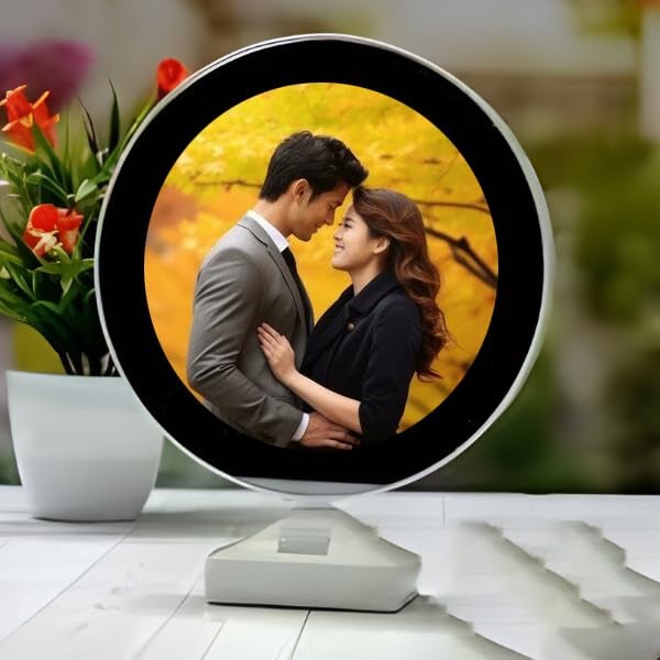 Gifts hub Gifts hub PersonalizedCustomizable LED Magic Mirror Photo Frame With Light Gift for Valentines Day Anniversary Birthday Home Decor Round Custom Image Frame Special Occasions White Tabletop - Image 5