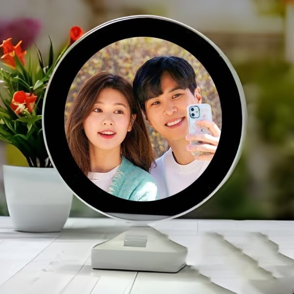 Gifts hub Gifts hub PersonalizedCustomizable LED Magic Mirror Photo Frame With Light Gift for Valentines Day Anniversary Birthday Home Decor Round Custom Image Frame Special Occasions White Tabletop - Image 2